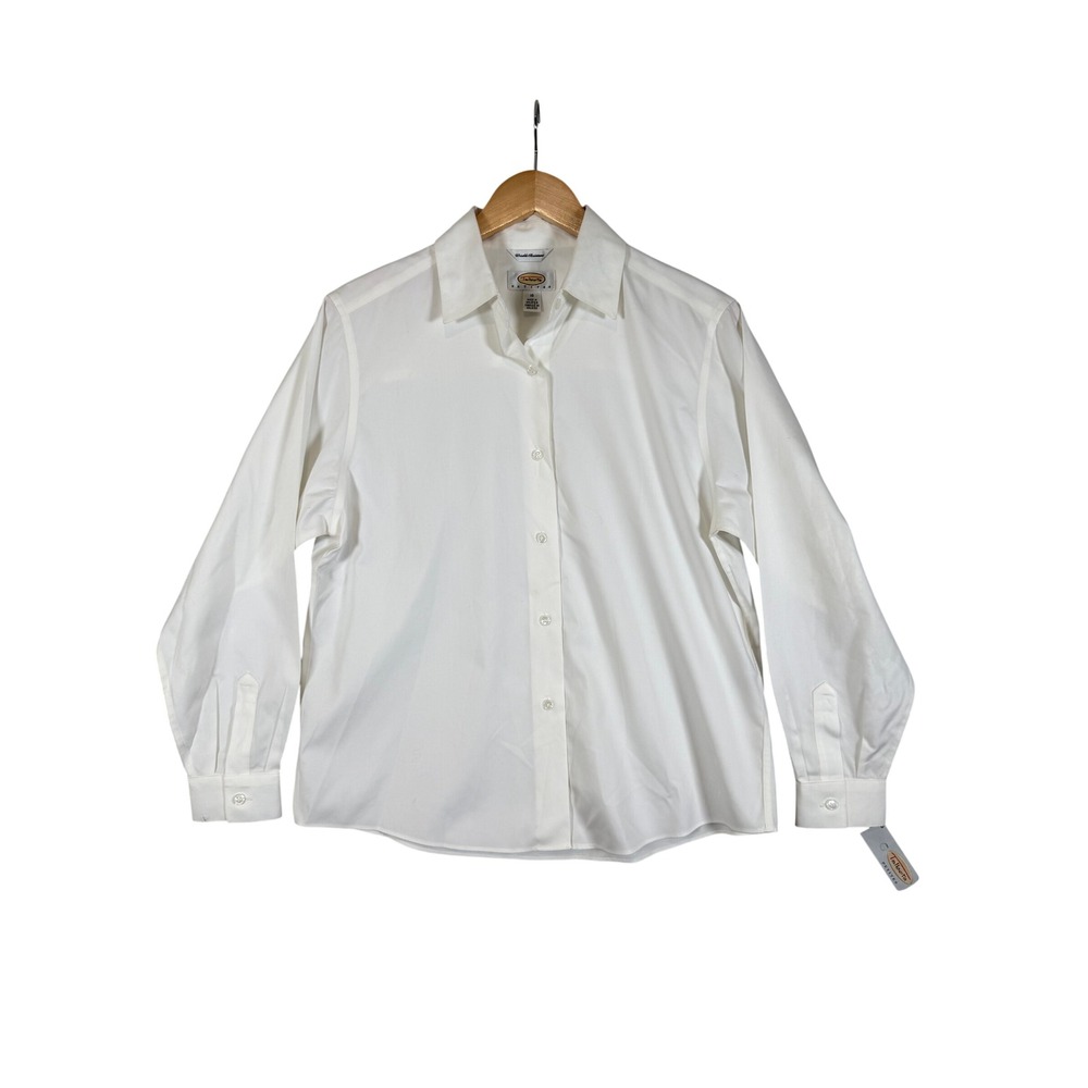 New Talbots Button Down Shirt 10P White Wrinkle Resistant Long Sleeve